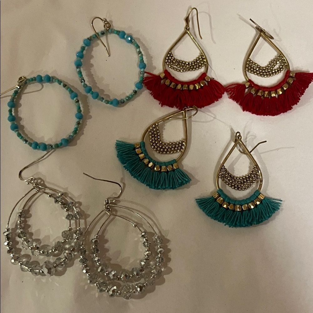Source Unknown Vibrant Red, Teal, and Silver Earring Collection